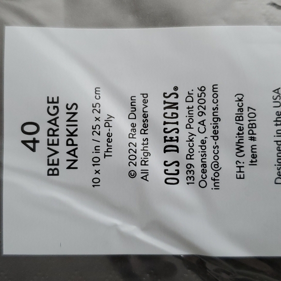 ⭐️3/ $30⭐️ Rae Dunn EH? Black  Beverage Napkins Large Letters 40 Pack - Picture 4 of 5